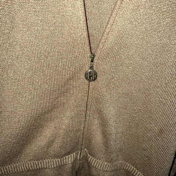 DYLANI knitwear zip up tan sweater - Picture 2 of 6